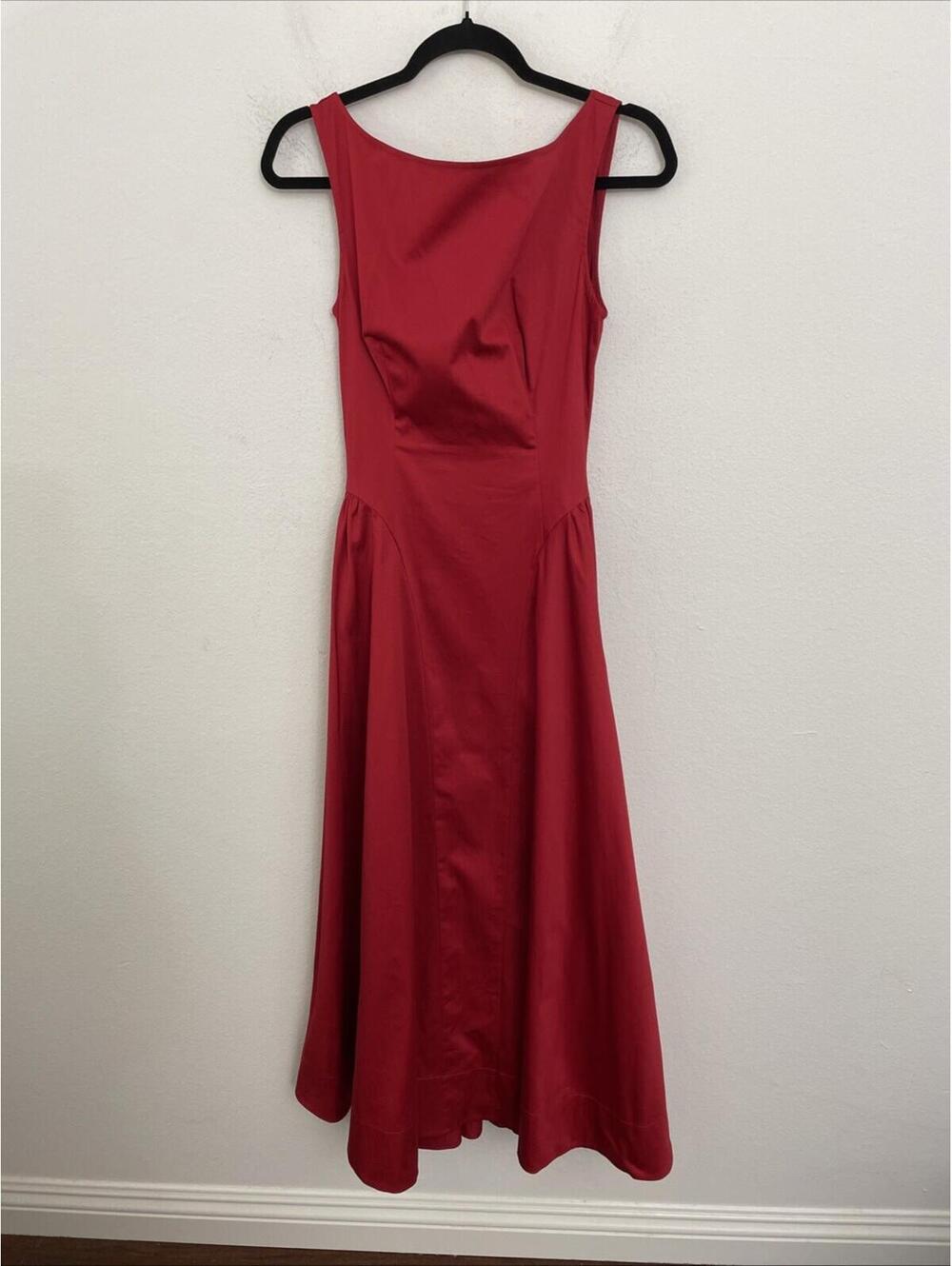 NWT Helsa Stretch Organic Cotton Sateen Midi Dress in Red  SIZE S $298msrp - Picture 6 of 13